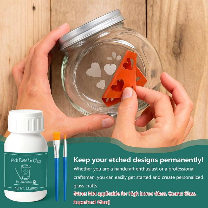 DINGSEN 3.5 oz Glass Etch Paste, Create Beautiful Art in Minutes, Create Permanently Stunning Designs on Glass Surfaces, Perfect for DIY Mirrors, Windows, Glassware - Image 4